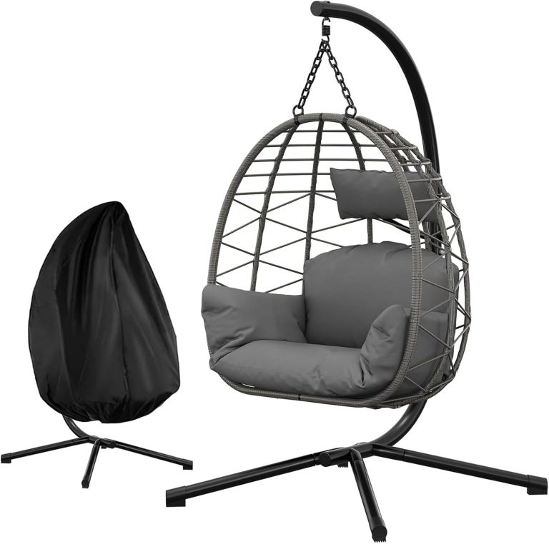 GarveeTech Fauteuil Oeuf Suspendu avec Support, structure acier robuste, rotin synthétique PE résistant aux intempéries, charge 150 kg