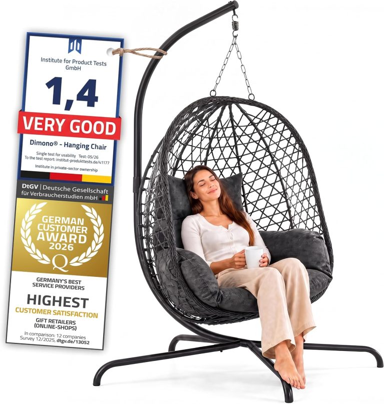 GOODS+GADGETS Fauteuil Oeuf Suspendu avec Support - 120 kg, coussin épais, cadre acier anti-basculement, polyrattan durable